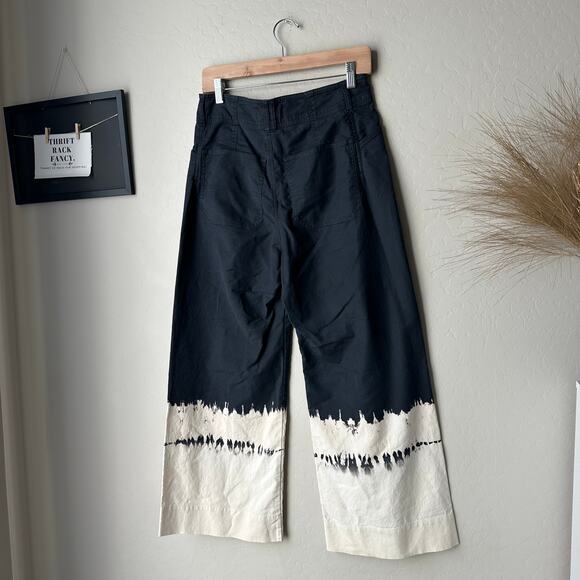 Anthropologie Fatima Wide Leg Pants Dip Dyed Navy Ivory Tie Dye Trousers Size 30 - Picture 6 of 8